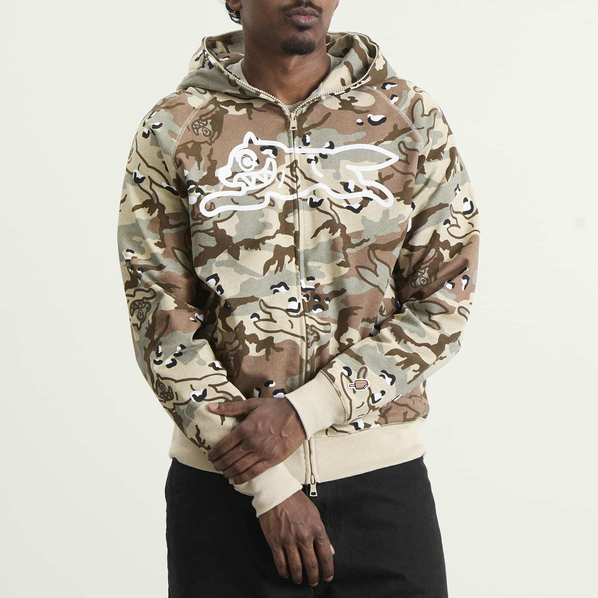 ICECREAM Men's Choc Chip Running Dog Zip Through Hood in Camo