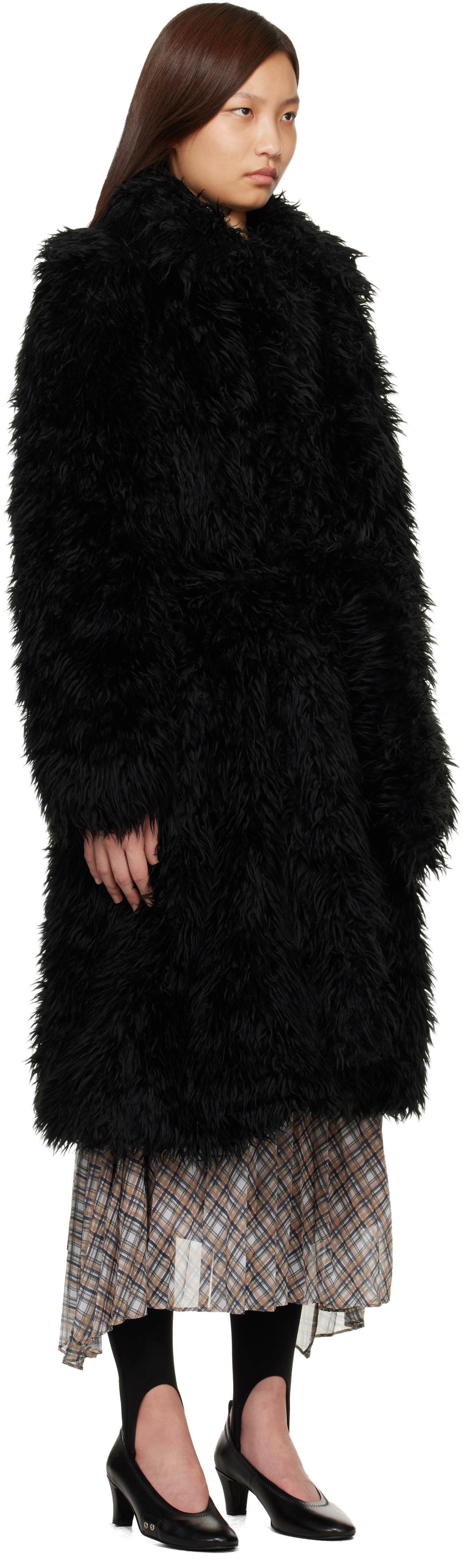 Acne Studios Black Belted Faux-Fur Coat