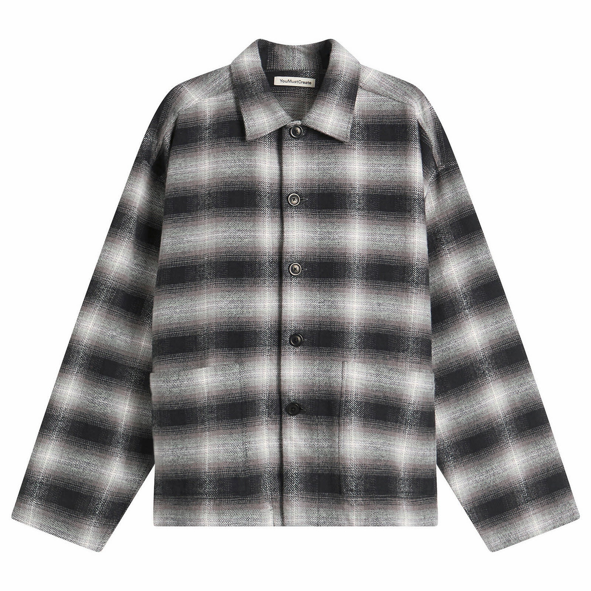 YMC Men's PJ Check Flannel Overshirt in Black/Olive
