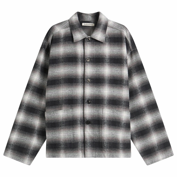 Photo: YMC Men's PJ Check Flannel Overshirt in Black/Olive