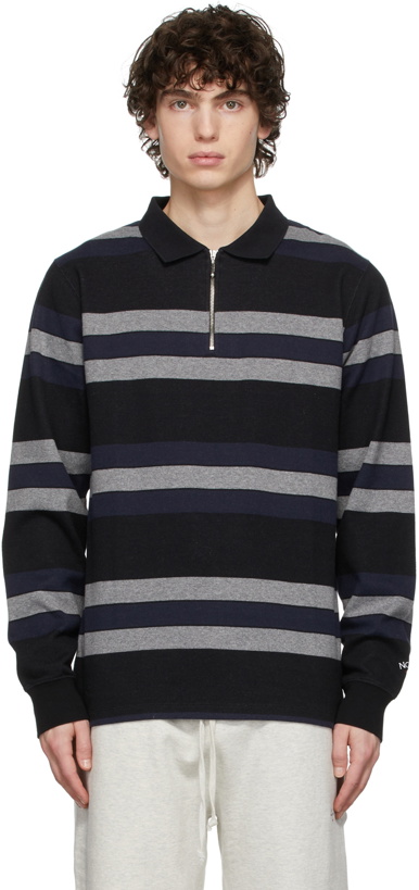 Photo: Noah Black & Navy Long Sleeve Striped Zip Polo