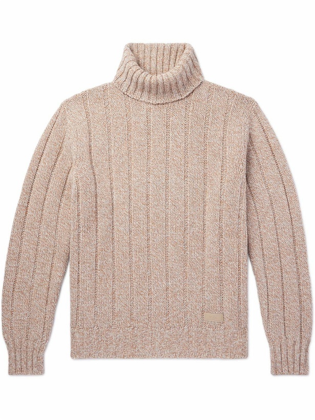 Photo: Tod's - Logo-Appliquéd Ribbed Wool-Blend Rollneck Sweater - Neutrals