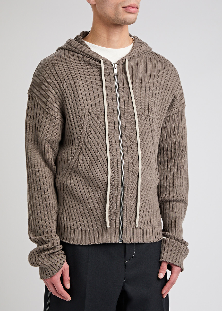 Rick Owens Maglia Ribbed Hooded Cotton Jumper Grey Rick Owens
