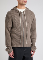 Rick Owens Maglia Ribbed Hooded Cotton Jumper Grey