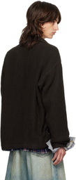 Greg Lauren Black Burlap Linen Zip Neck Jacket