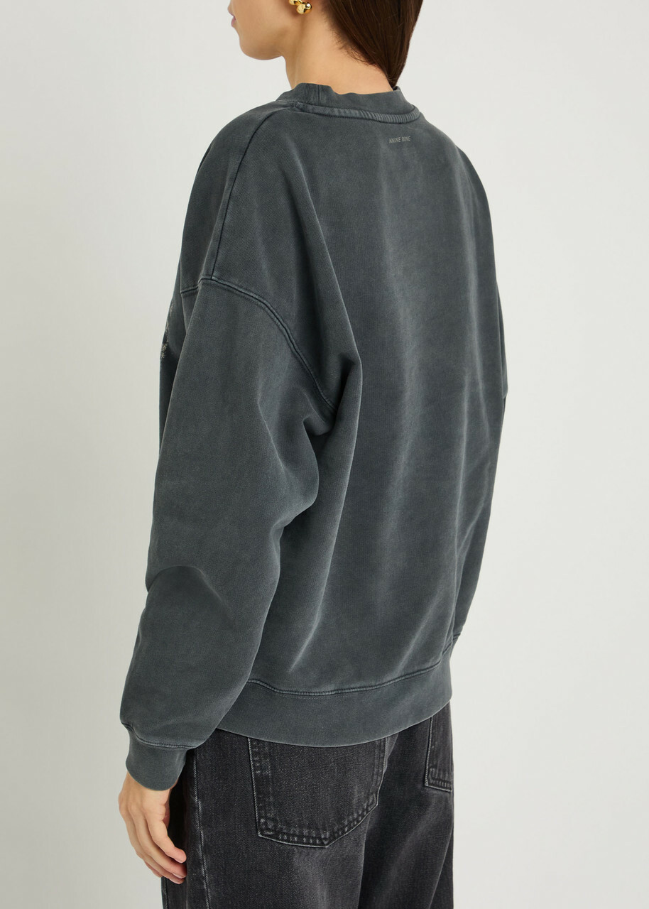 Anine Bing Spencer Printed Cotton Sweatshirt Black