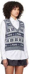 GANNI White & Navy Jacquard Vest