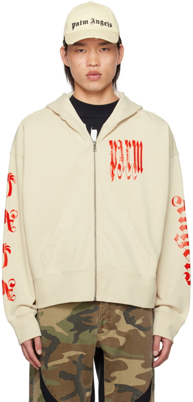 Photo: Palm Angels Beige Vertigo Hoodie