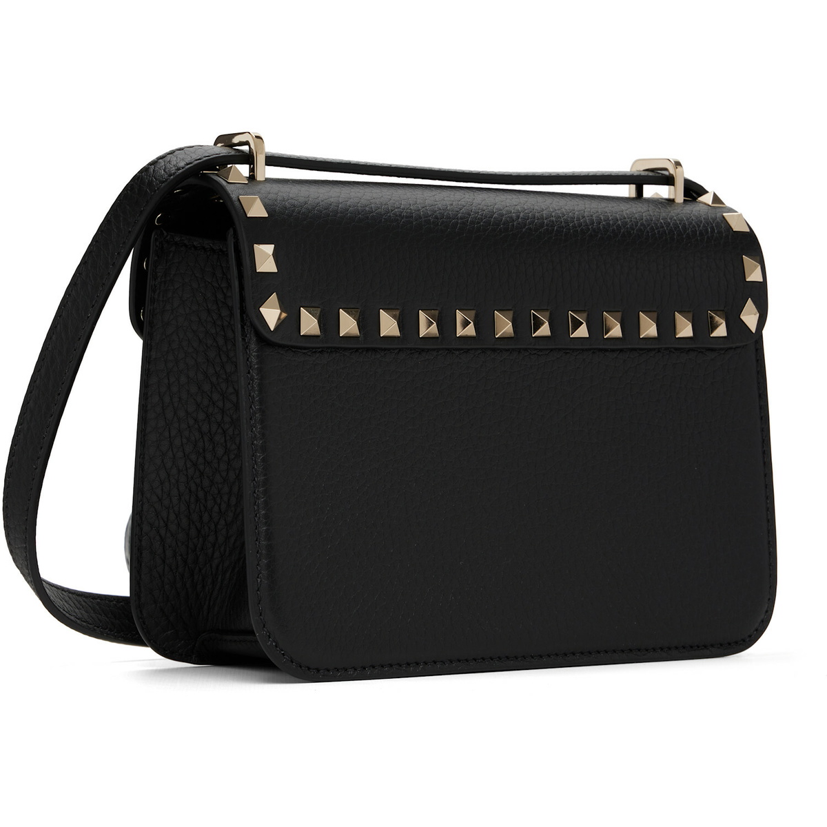 Valentino Garavani Black Rockstud Small Shoulder Grainy Calfskin Bag