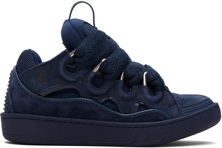 Photo: Lanvin Navy Leather Curb Sneakers