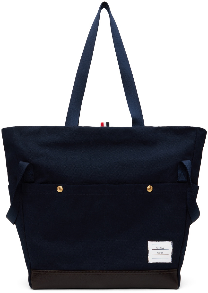 Photo: Thom Browne Navy Cotton Canvas Snap Pocket Tote