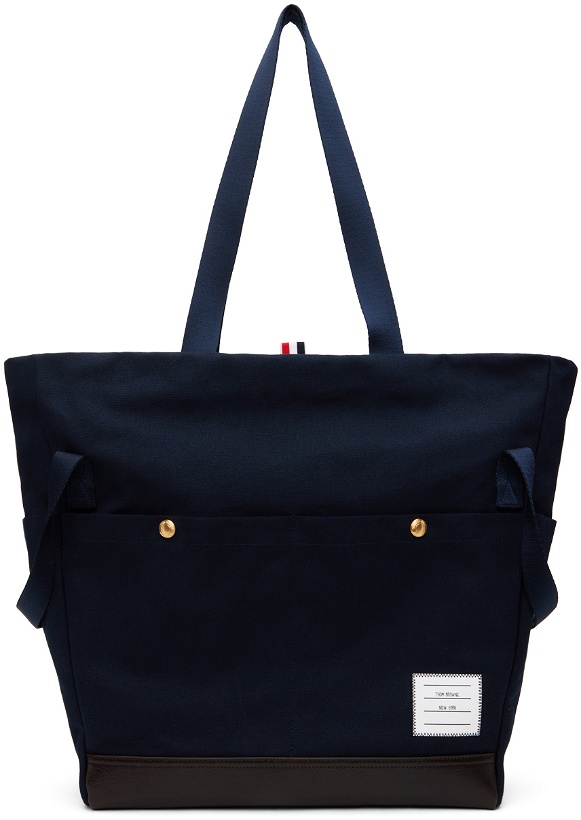 Photo: Thom Browne Navy Cotton Canvas Snap Pocket Tote