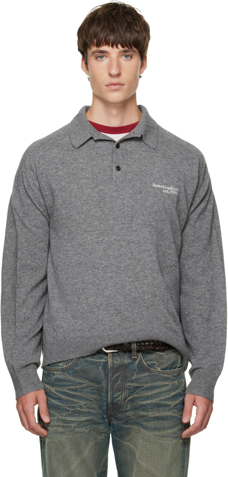 Acne Studios Gray Wool Knit Polo