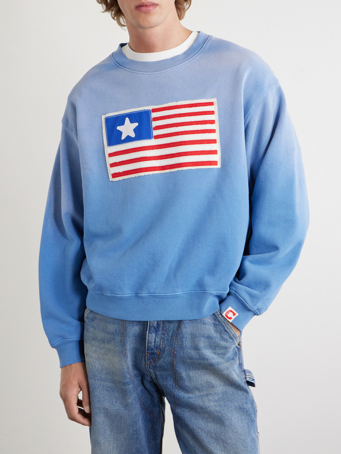 Cherry Los Angeles - Embroidered Cotton-Jersey Sweater - Blue