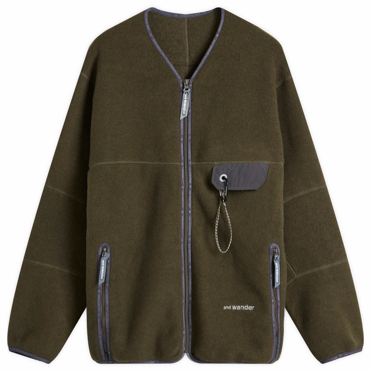 and wander Wool Fleece Cardigan in Khaki