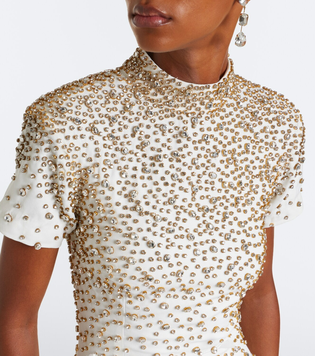Là Fuori Seraphina embellished feather-trimmed gown