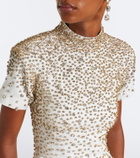Là Fuori Seraphina embellished feather-trimmed gown