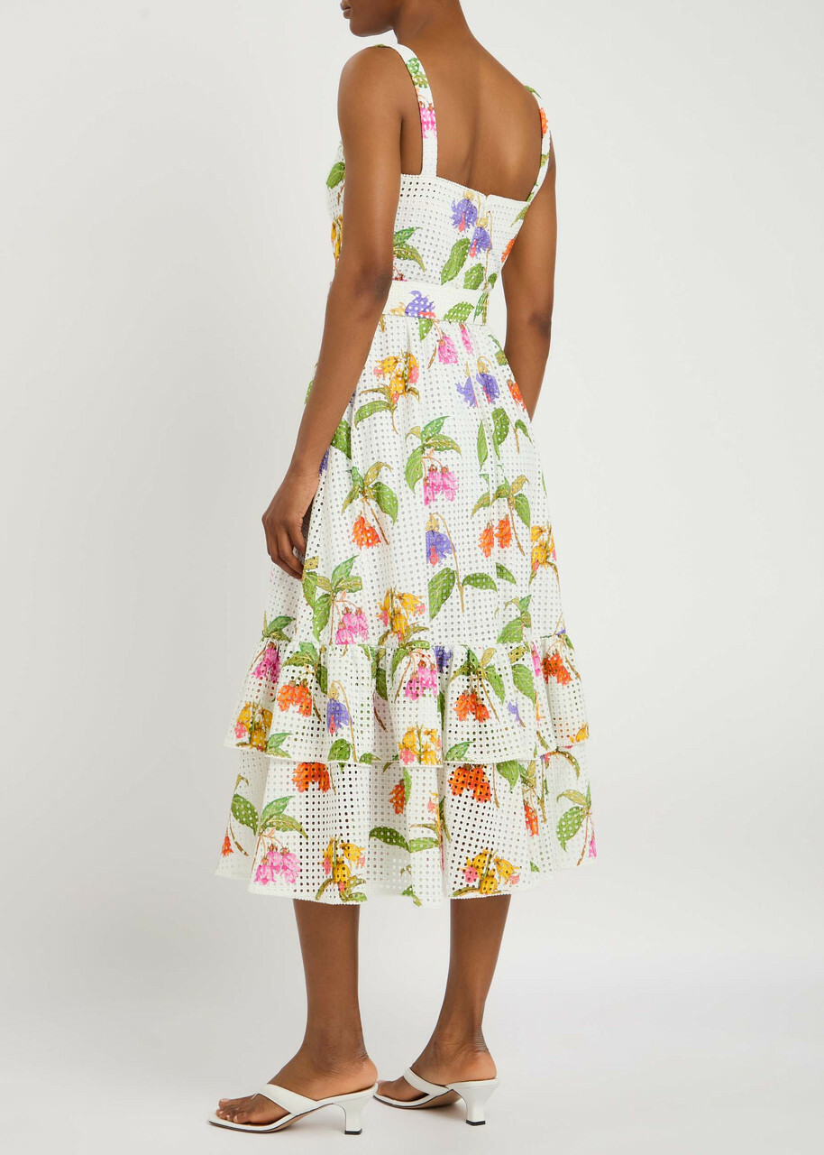 Borgo DE Nor Dani Printed Open-knit Cotton Midi Dress Multicoloured