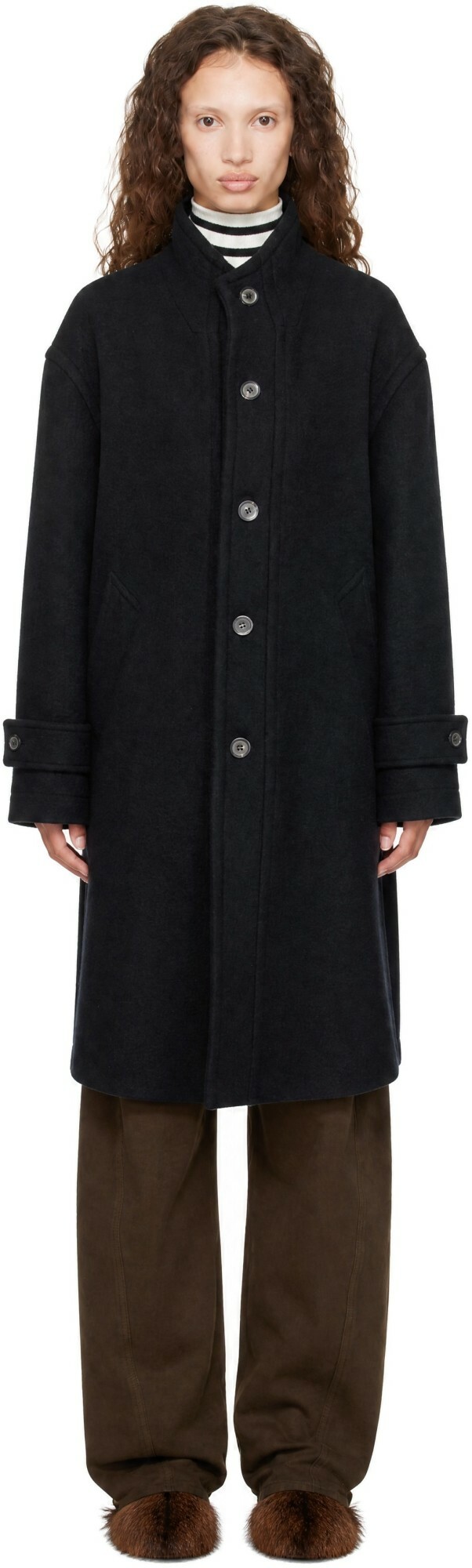 COOR Black Virgin Wool High Neck Coat