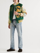 Rhude - Leather-Trimmed Embroidered Wool-Felt Bomber Jacket - Green