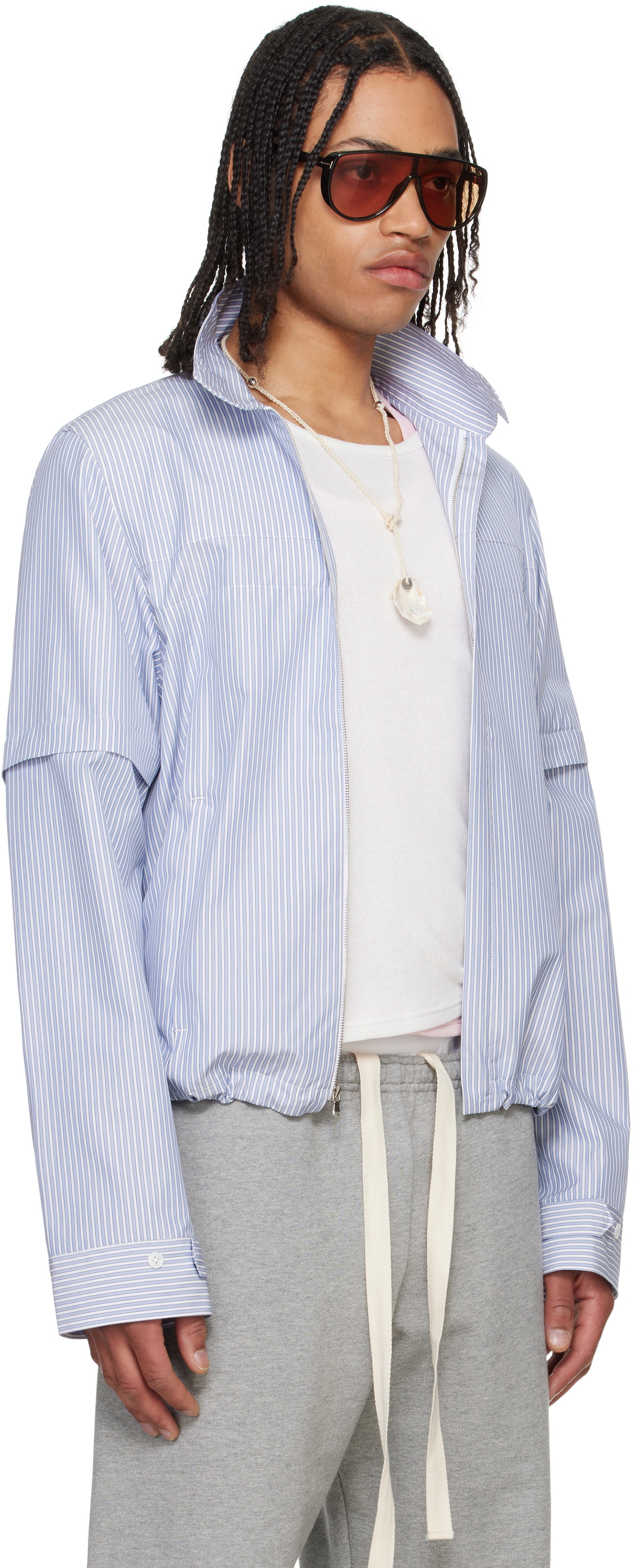 Raimundo Langlois Blue & White Convertible Shirt Jacket