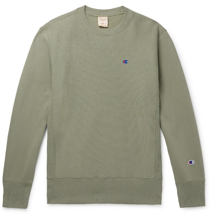 Photo: CHAMPION - Logo-Embroidered Fleece-Back Cotton-Blend Jersey Sweatshirt - Green