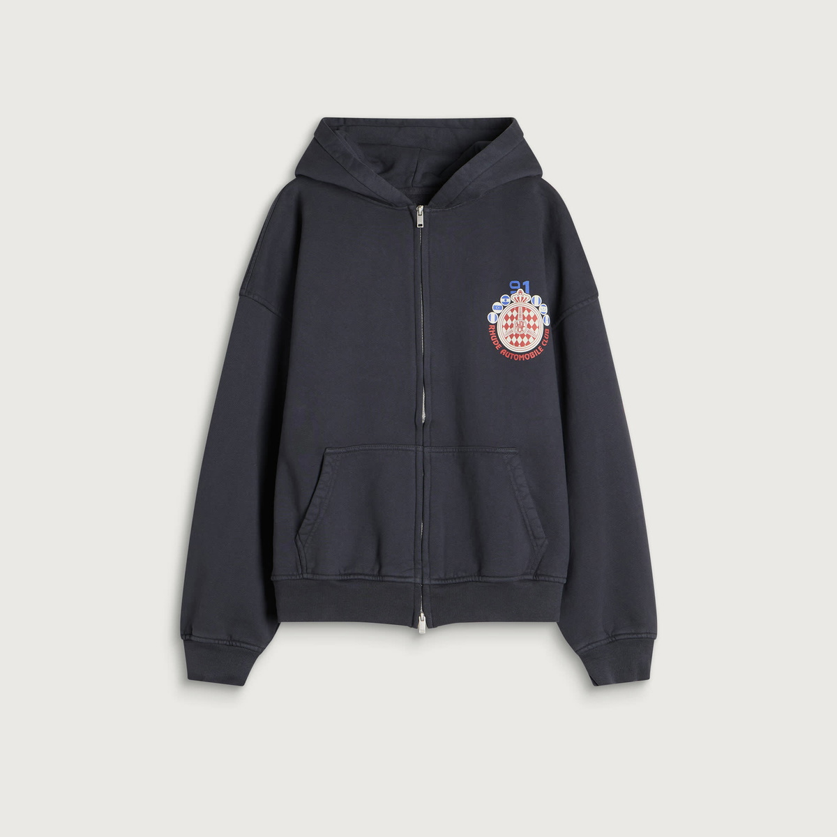 Rhude Men's Automobile Club Zip-Up Hoodie in Vintage Black/Red/White/Blue