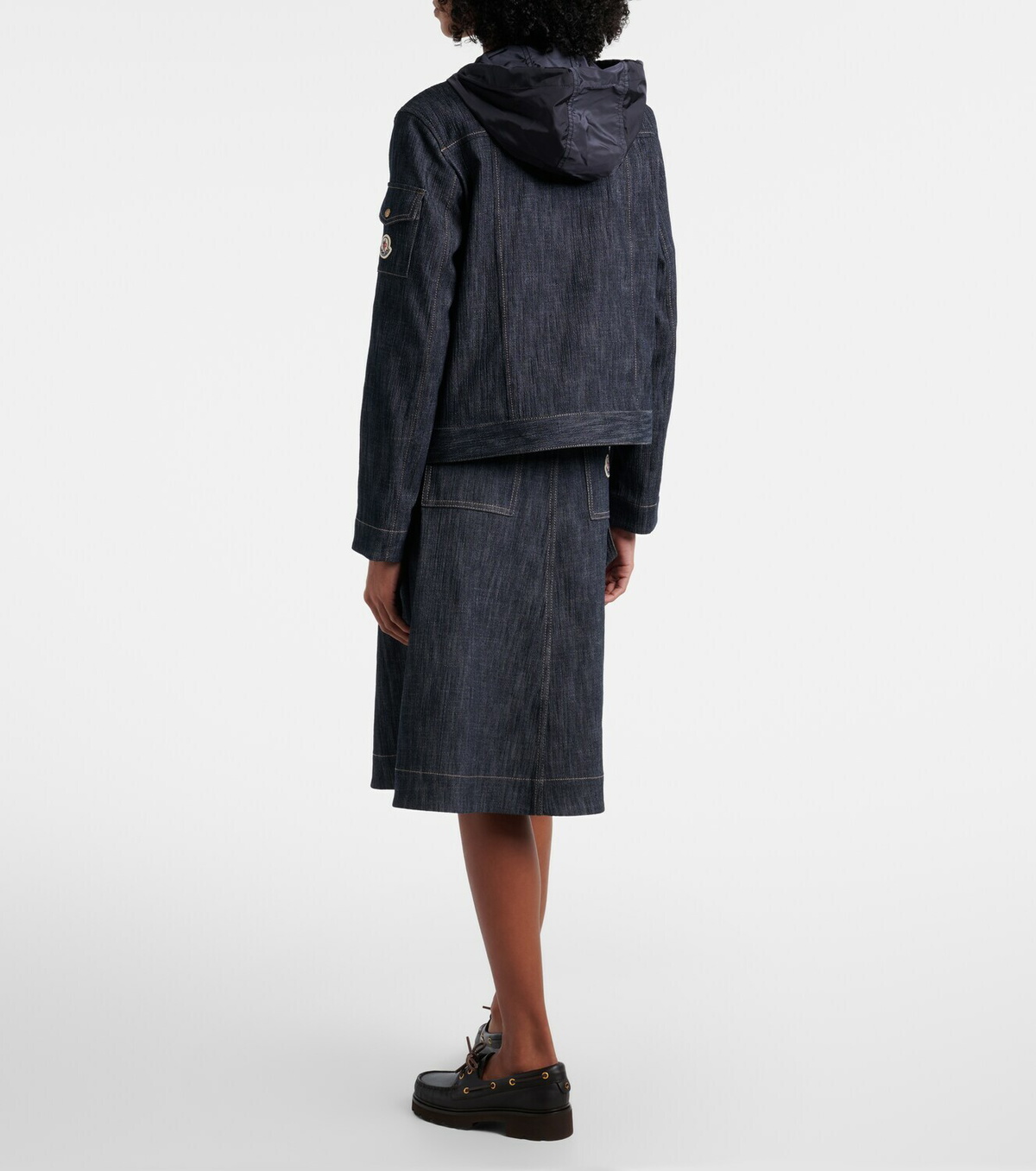 Moncler Belted denim midi skirt