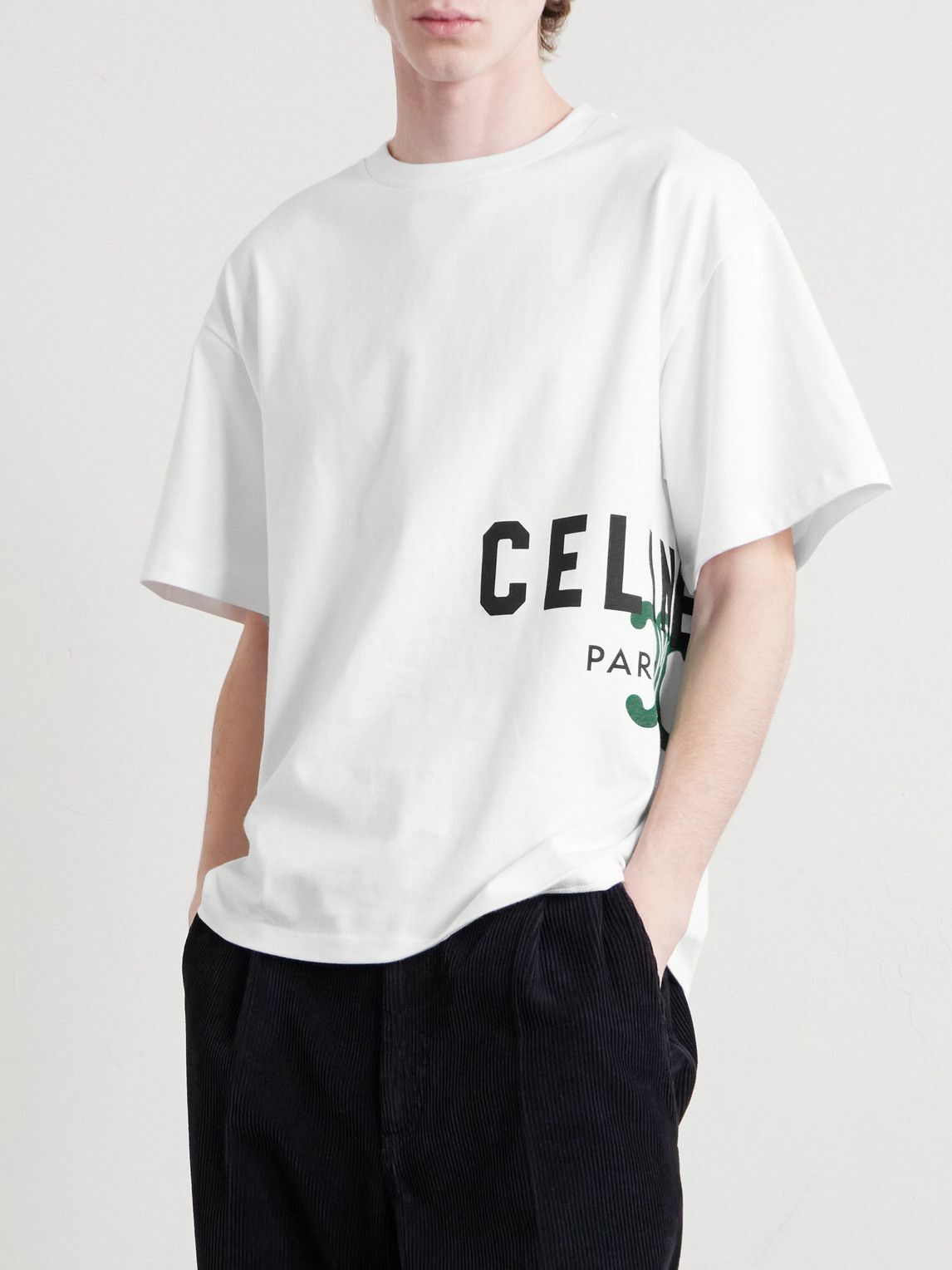 CELINE - Logo-Print Cotton-Jersey T-Shirt - White Celine