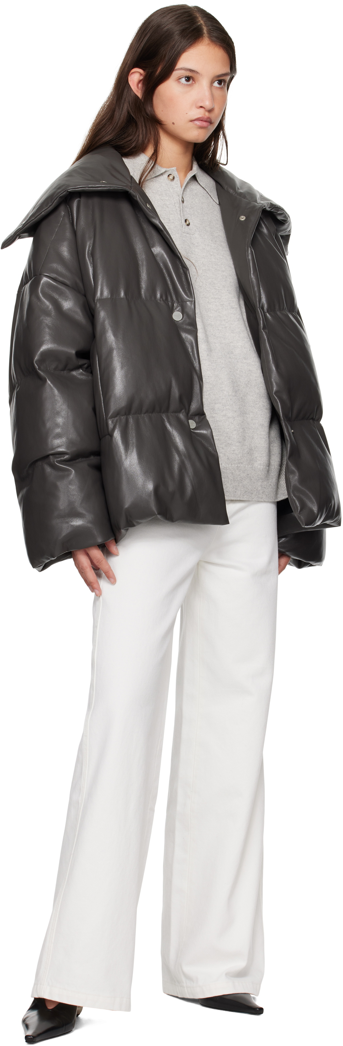 Nanushka Khaki Alora Down Vegan Leather Jacket