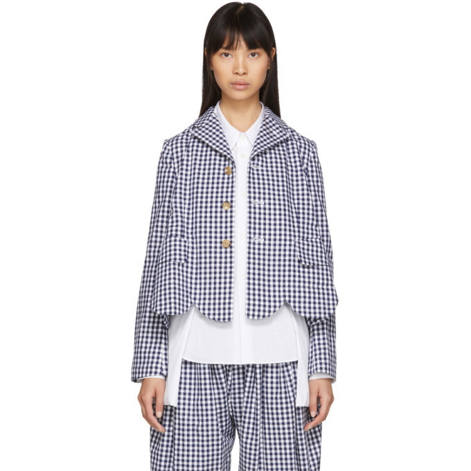 Comme des Garcons Girl Blue and White Gingham Scalloped Blazer