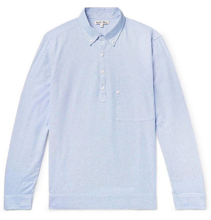 Photo: Alex Mill - Button-Down Collar Pinstriped Cotton Half-Placket Shirt - Blue