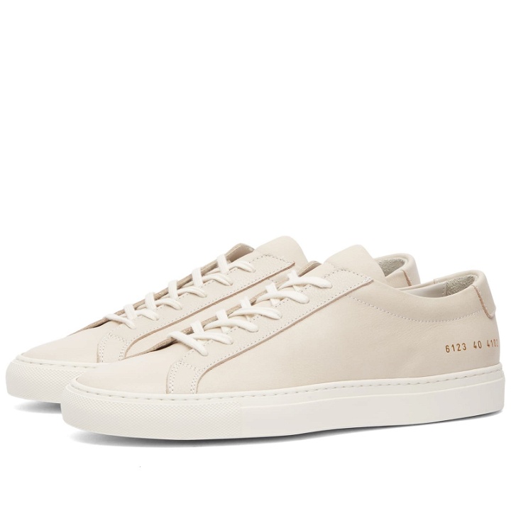 Photo: Woman by Common Projects Women's Nubuck Leather Achilles Trainers Sneakers in Off White