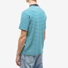 Sunnei Men's Reverisble Striped Logo T-Shirt in Blue/Green Stripes