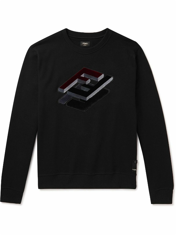 Photo: Fendi - Logo-Flocked Cotton-Jersey Sweatshirt - Black