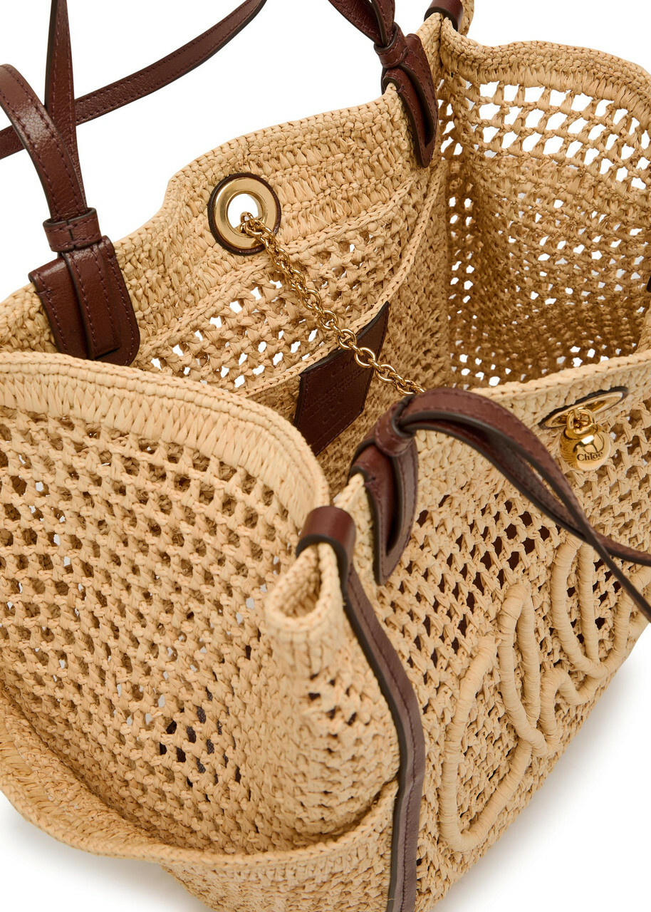 Chloe Iconic Logo Leather and Raffia Tote bag - Sand - One Size