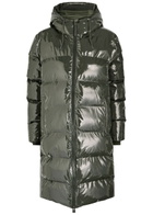 Rains Alta Long Quilted Coated Rubberised Jacket Dark Green