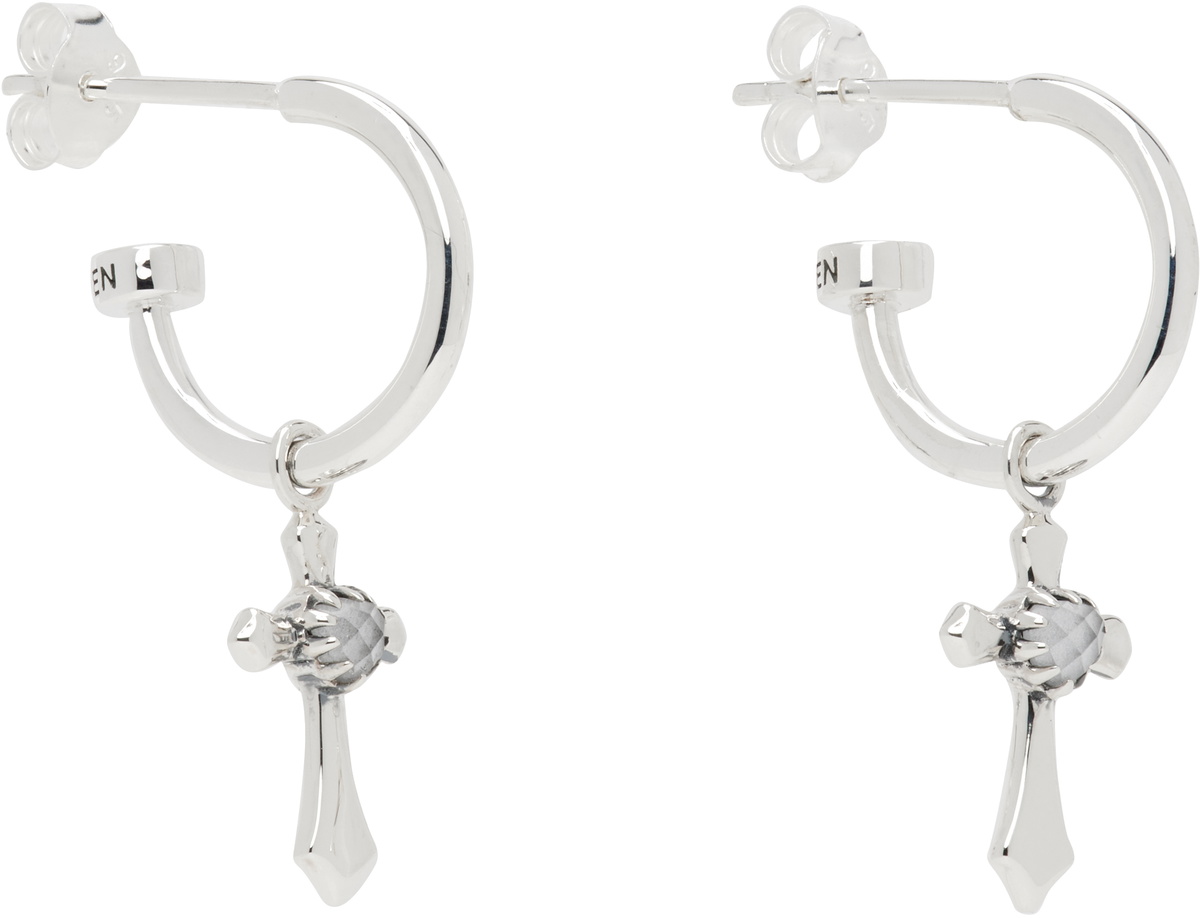 Stolen Girlfriends Club SSENSE Exclusive Silver Gothic Side Cross Anchor Earrings
