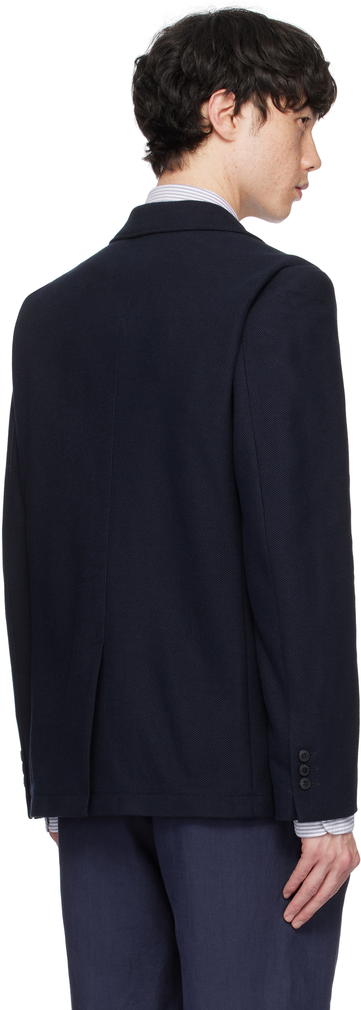 Sunspel Navy Piqué Unstructured Blazer