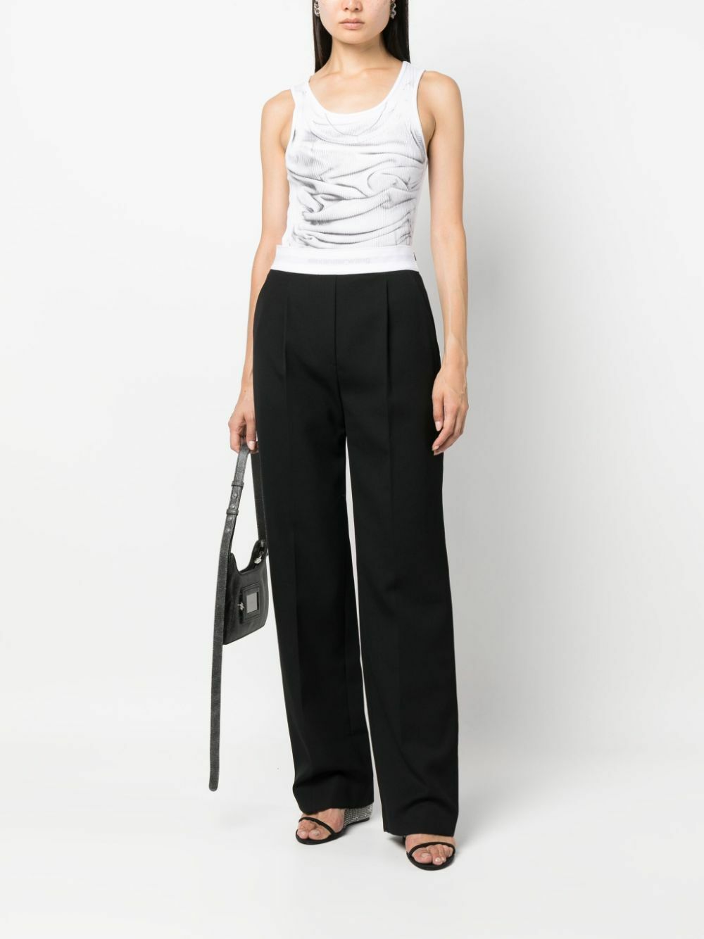 Alexander Wang Black Logo-Waistband Wool Trousers
