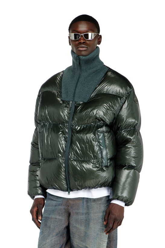 Photo: Diesel Down puffer jacket in ripstop with ribbed collar - Winter Jackets Mens in Green