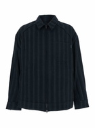 Juun.J Black Jacket With Classic Collar And All-over Stirped Motif In Wool And Cotton Blend Man