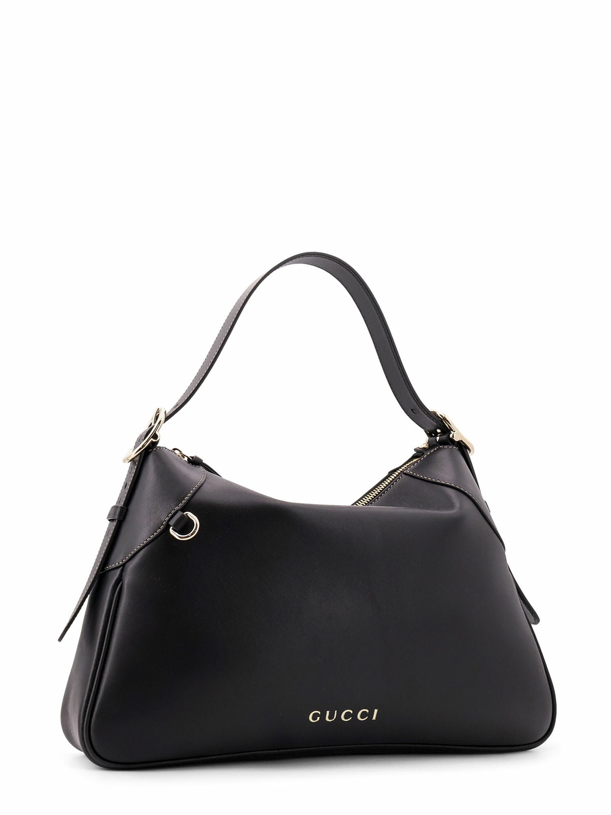 Gucci Gg Emblem Leather Shoulder Bag With Frontal Logo