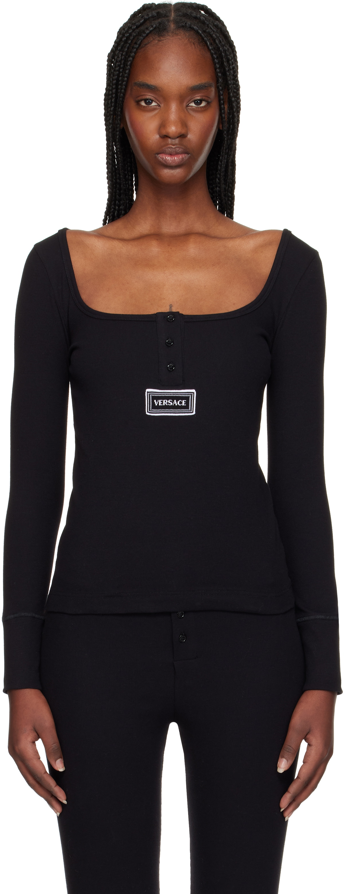 Versace Underwear Black 90s Vintage Logo Ribbed T-shirt