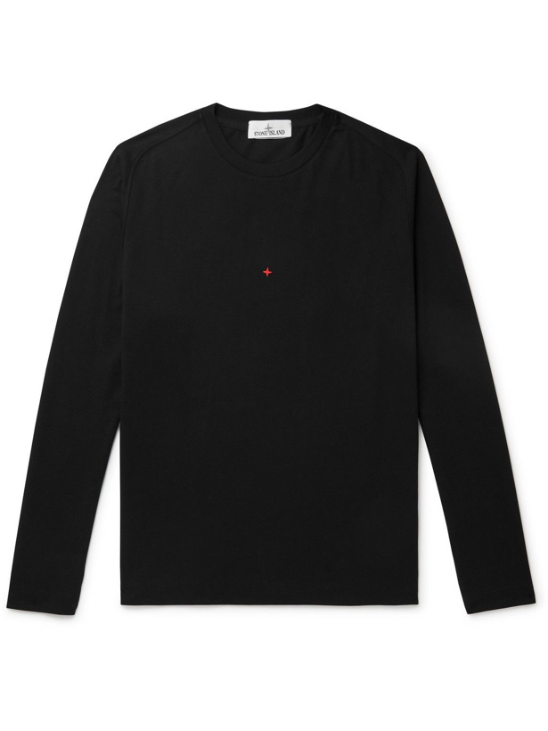 Photo: Stone Island - Logo-Embroidered Garment-Dyed Cotton-Blend Jersey T-Shirt - Black