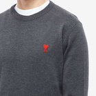 AMI Men's Small A Heart Crew Knit in Heather Grey