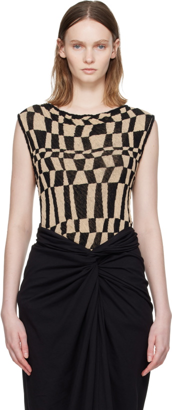 Photo: Dries Van Noten Beige & Black Checked Sweater