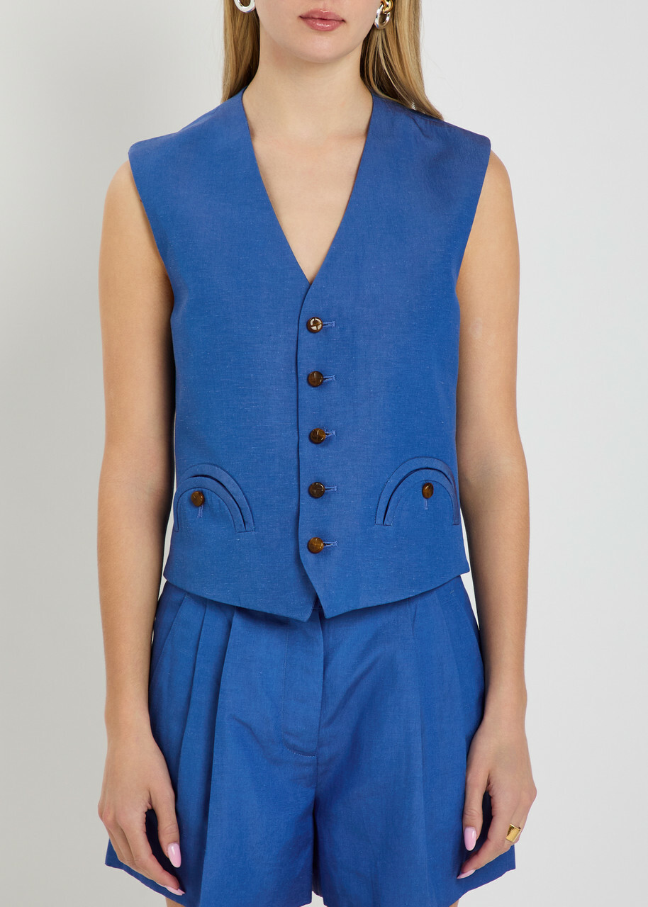 Blaze Milano Feral Silk and Linen-blend Vest Blue