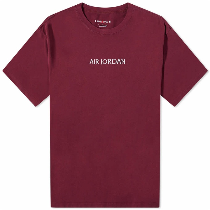 Photo: Air Jordan Men's Wordmark Fleece T-Shirt in Cherrywood Red/Sail