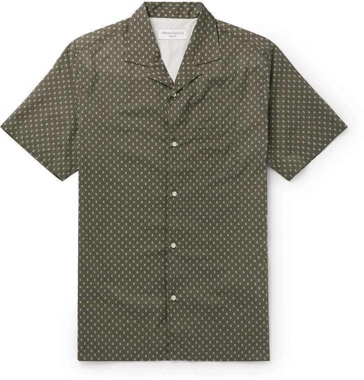 Photo: Officine Generale - Camp-Collar Printed Cotton Shirt - Green